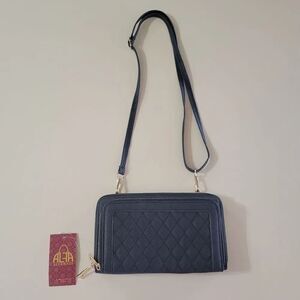 Alfa Black Quilted Women's Crossbody Wallet Bag